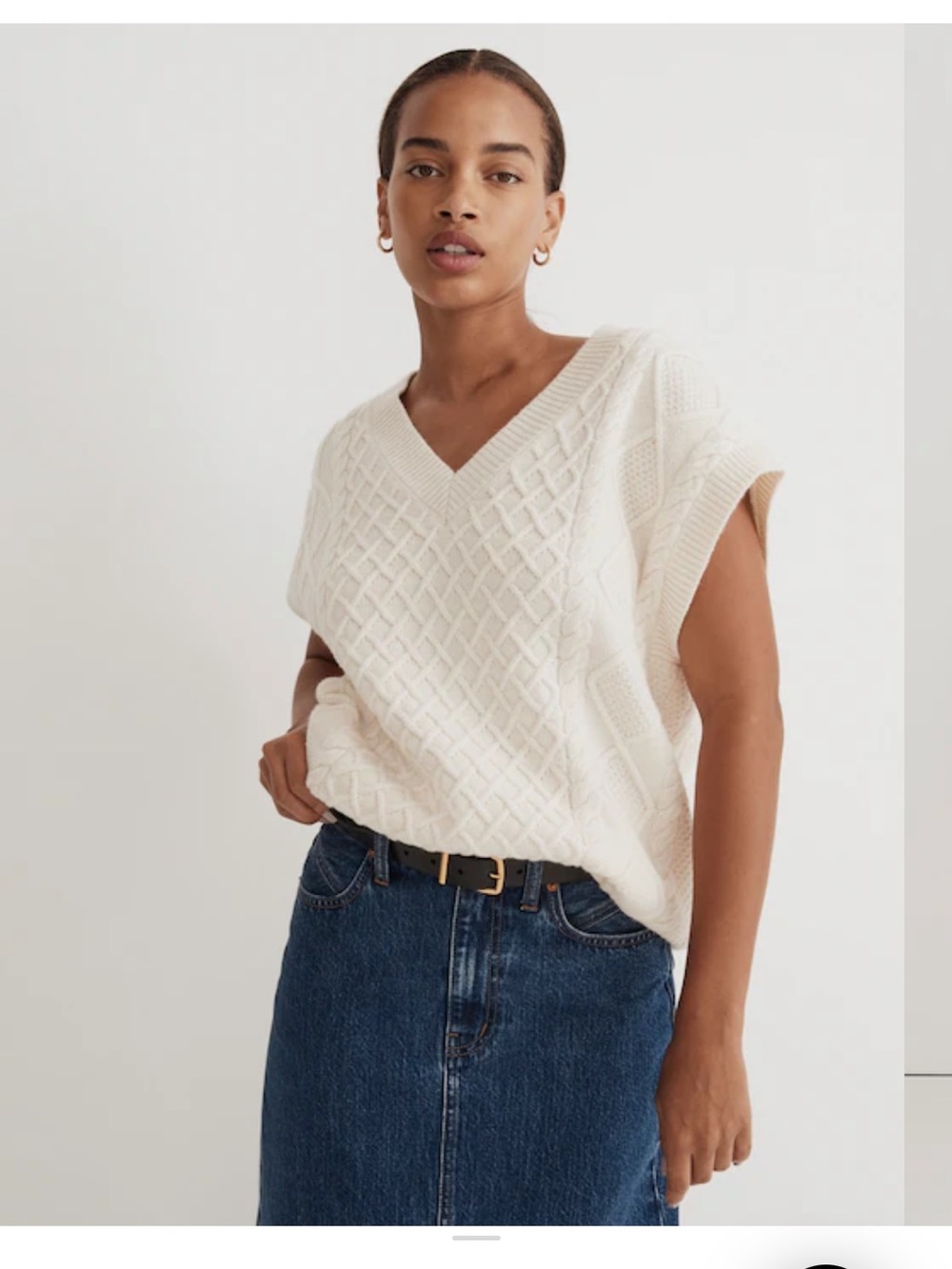 Madewell Cream Cable-Knit V-Neck Sweater Vest